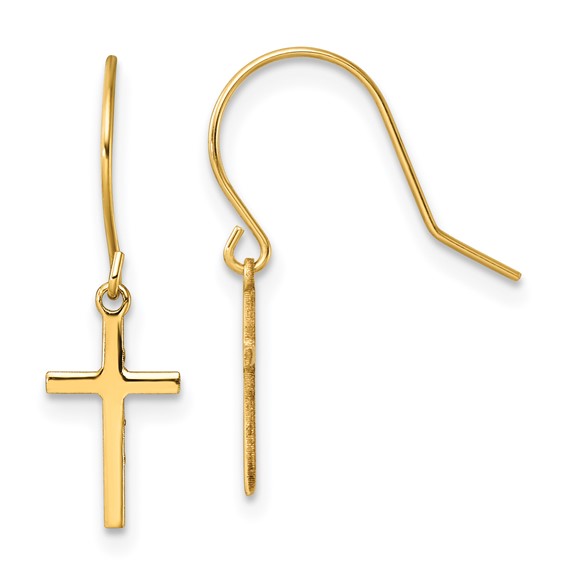 14k Cross Dangle French Hook Earrings