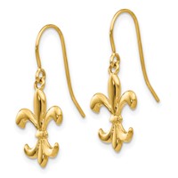 14K Yellow Gold Polished Fleur De Lis Dangle French Hook Earrings view 2