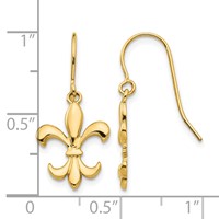 14K Yellow Gold Polished Fleur De Lis Dangle French Hook Earrings view 4