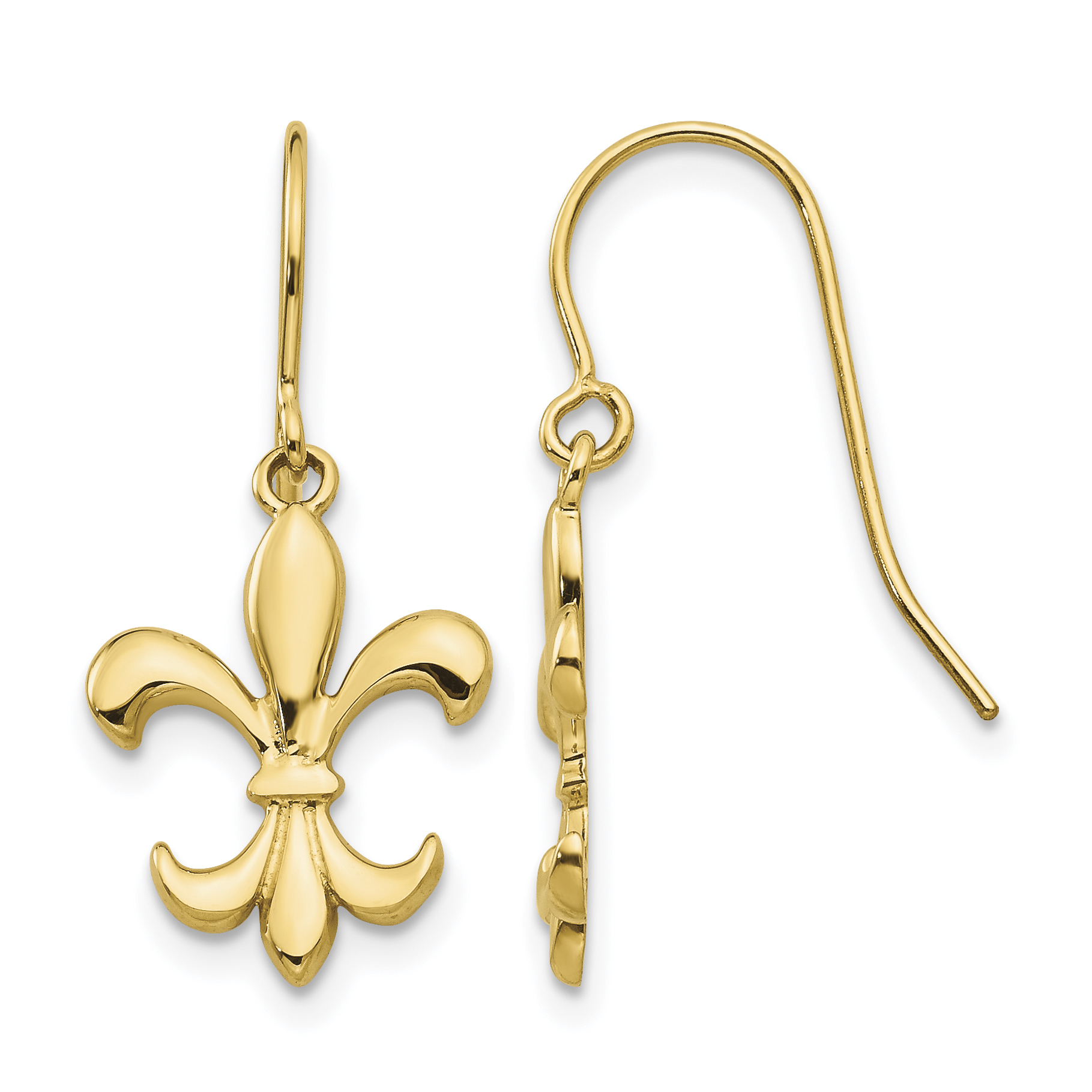 14k Polished Fleur de lis Dangle Earrings (TM791)