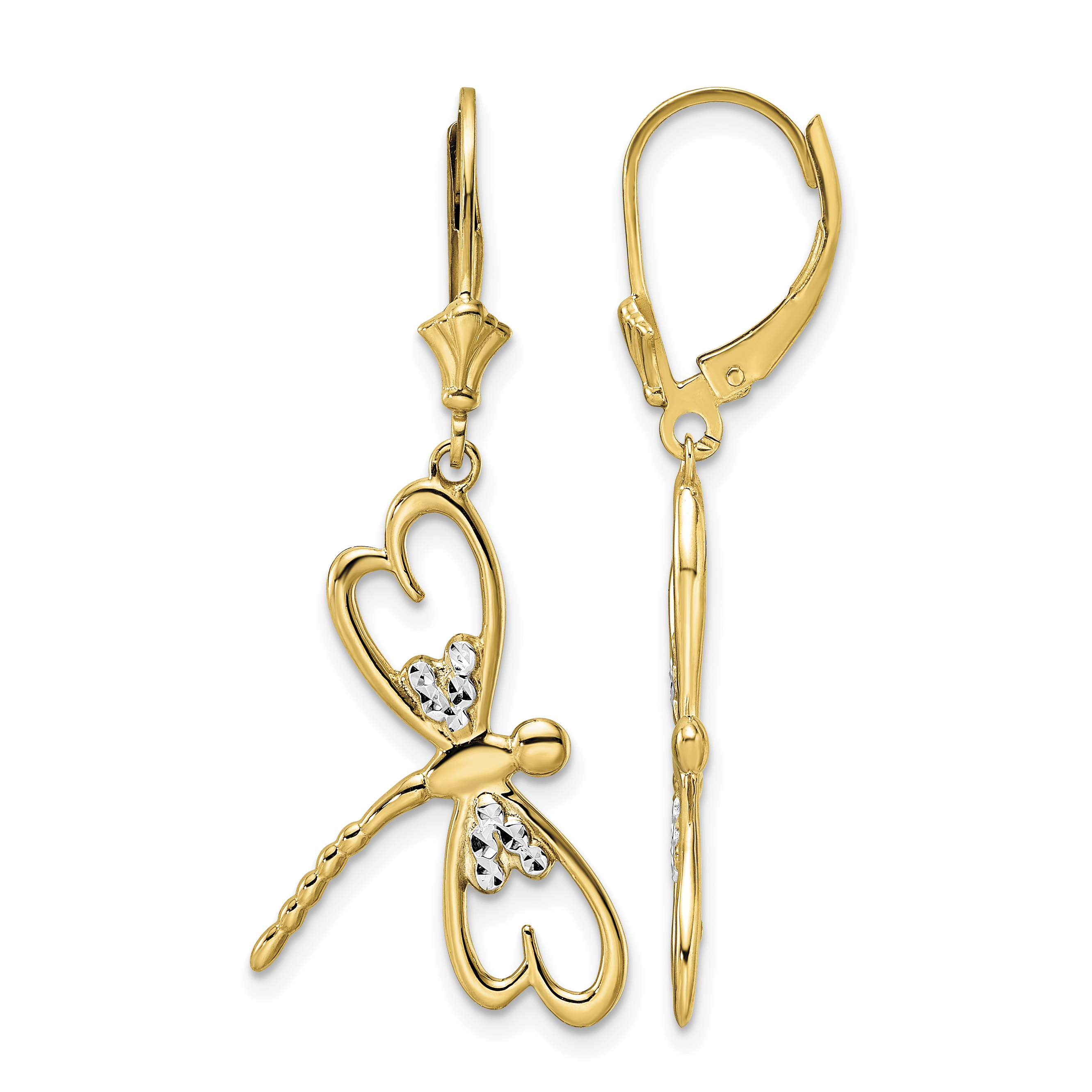 14k & White Rhodium D/C Dragonfly Leverback Earrings (TM798)