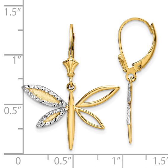 14k and White Rhodium Diamond-cut Dragonfly Leverback Earrings