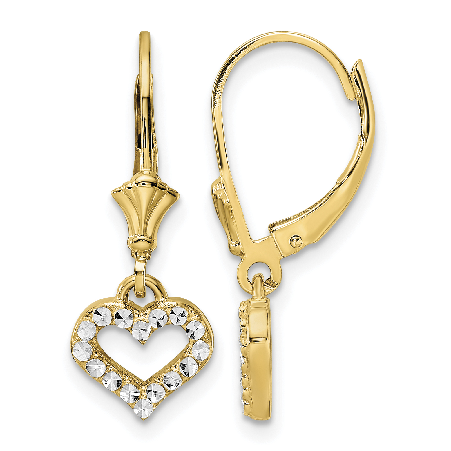14k & White Rhodium D/C Heart Leverback Earrings (TM802)