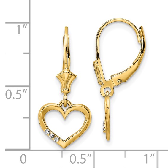 14k and White Rhodium Diamond-cut Open Heart Leverback Earrings