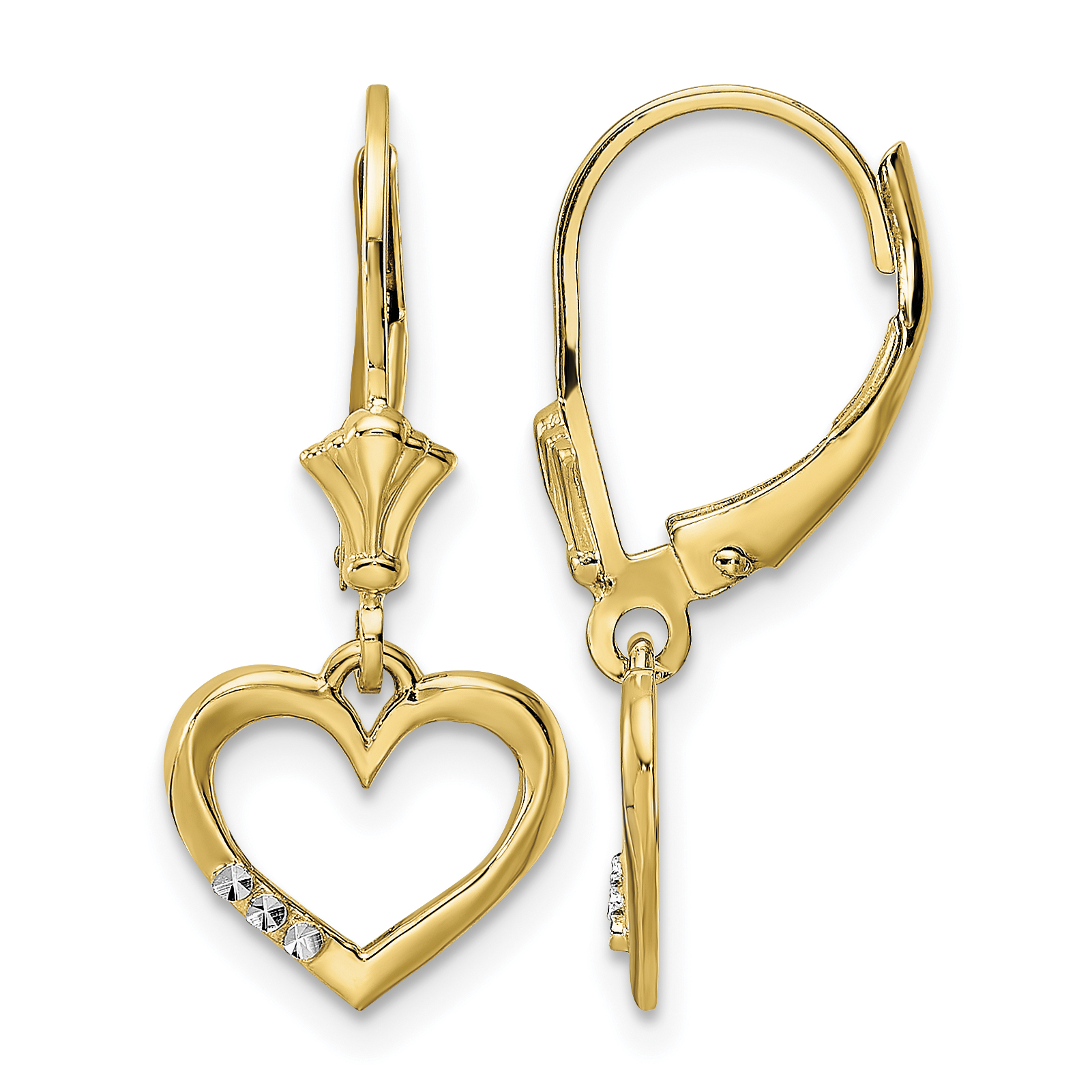 14k & White Rhodium D/C Heart Leverback Earrings (TM805)