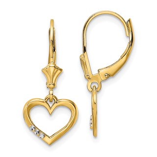 14k and White Rhodium Diamond-cut Open Heart Leverback Earrings