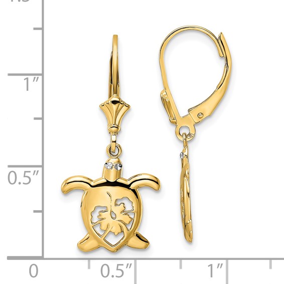 14k and White Rhodium Diamond-cut Floral Turtle Leverback Earrings