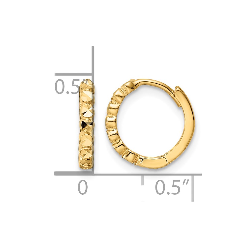 14k Diamond-cut 2x12mm Hinged Hoop Earrings (TM808)