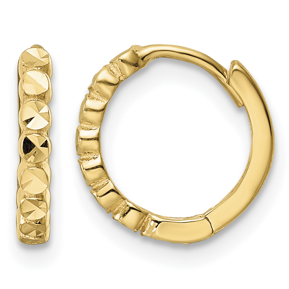 14k Diamond-cut 2x12mm Hinged Hoop Earrings (TM808)