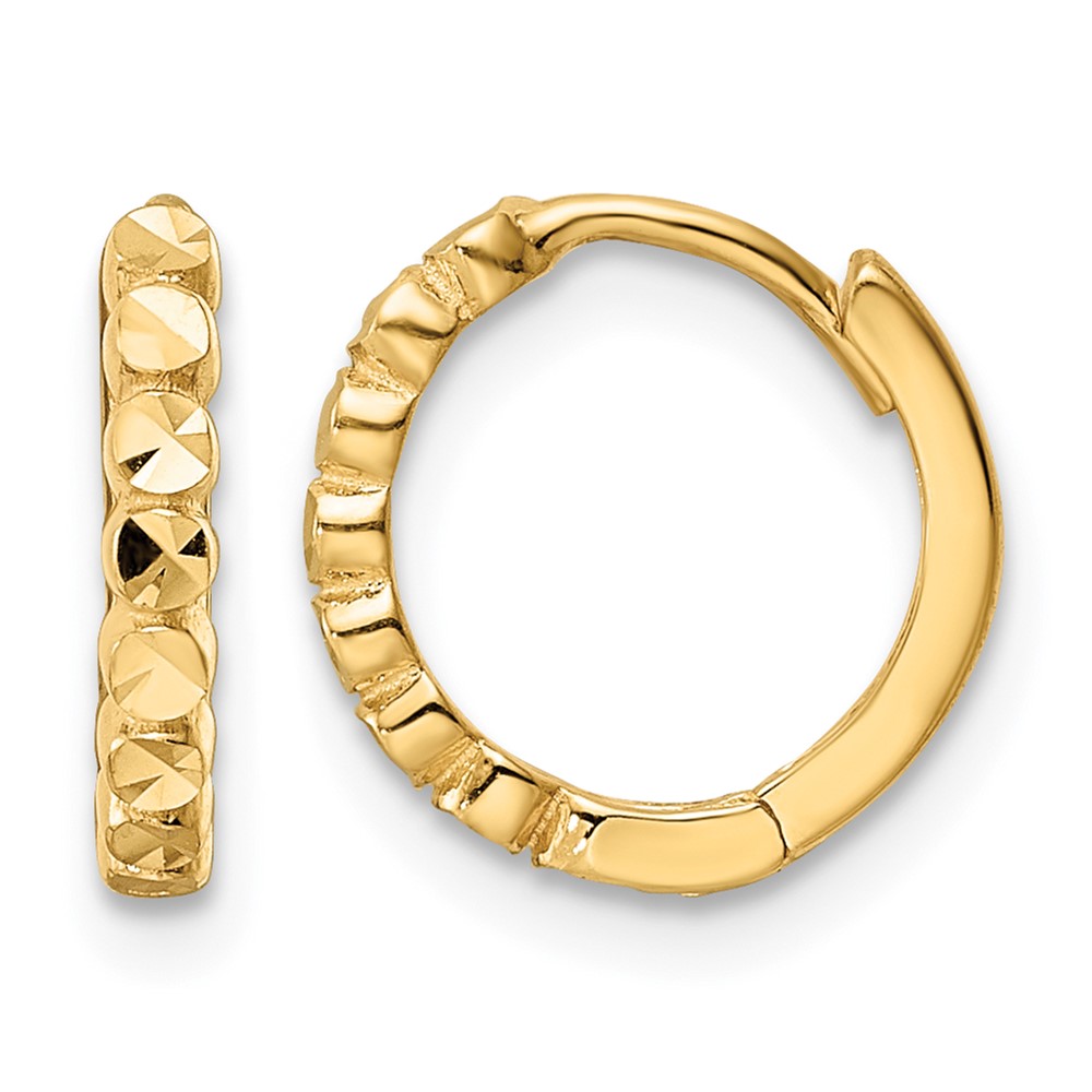 14k Diamond-cut 2x12mm Hinged Hoop Earrings (TM808)
