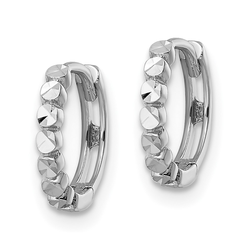 14k White Gold Diamond-cut 2x12mm Hinged Hoop Earrings (TM808W)