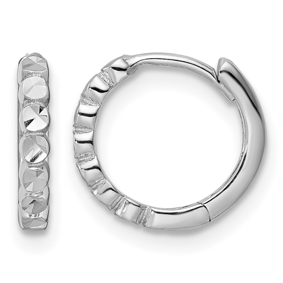 14k White Gold Diamond-cut 2x12mm Hinged Hoop Earrings (TM808W)