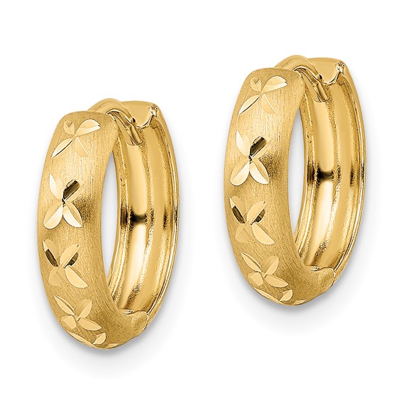 Gold Diamond-cut Circle Hinged Hoop Earrings