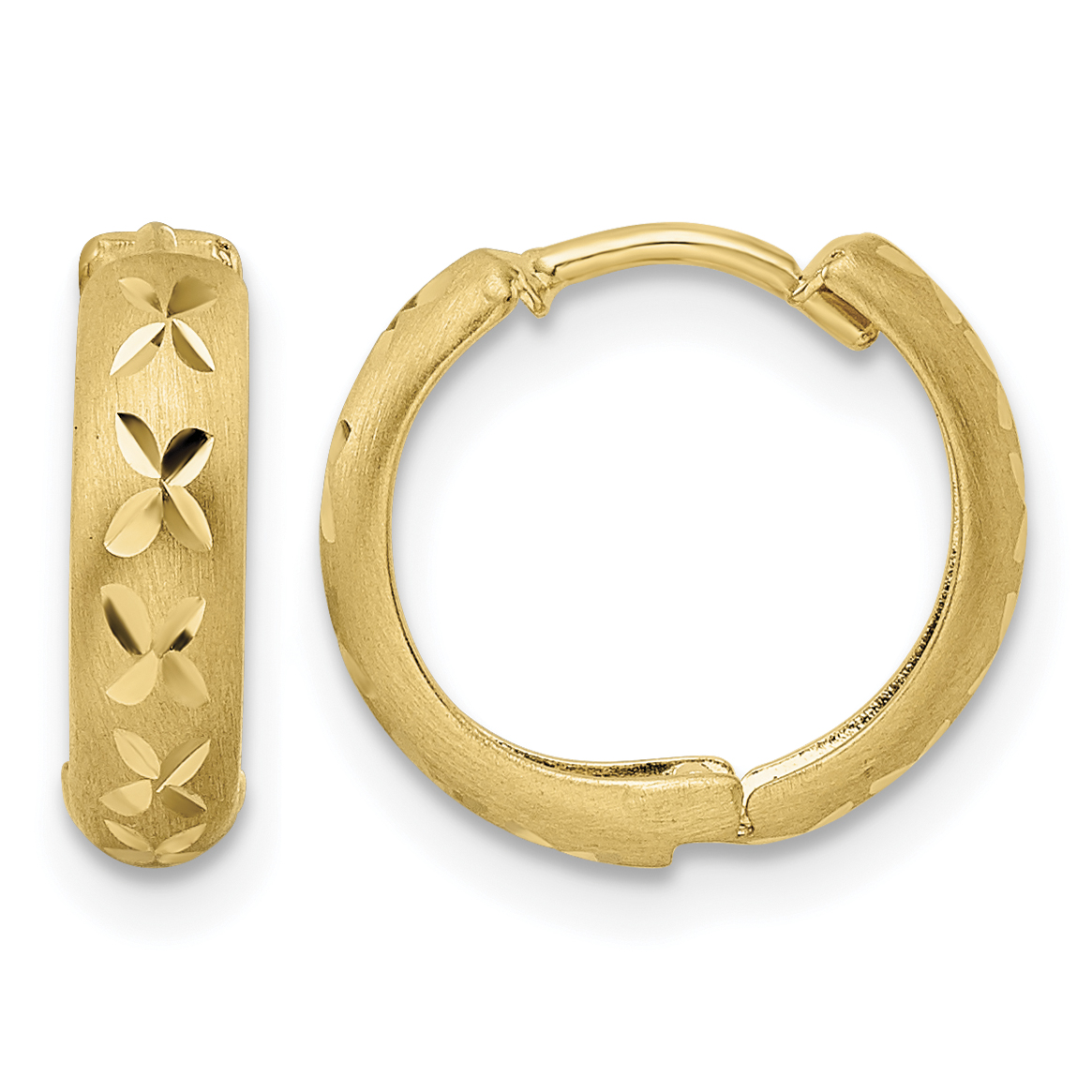14k Diamond-cut X Satin 3x13mm Hinged Hoop Earrings (TM809)