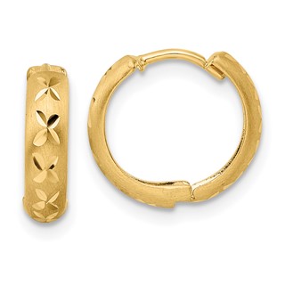 Gold Diamond-cut Circle Hinged Hoop Earrings