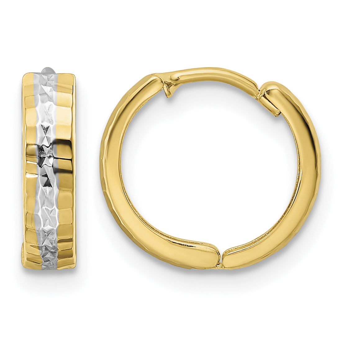 14k w/Rhodium Diamond-cut 3x12mm Hinged Hoop Earrings (TM810)