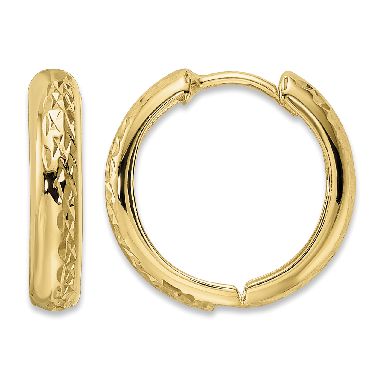 14k Polished Textured 3x15mm Hinged Hoop Earrings (TM813)