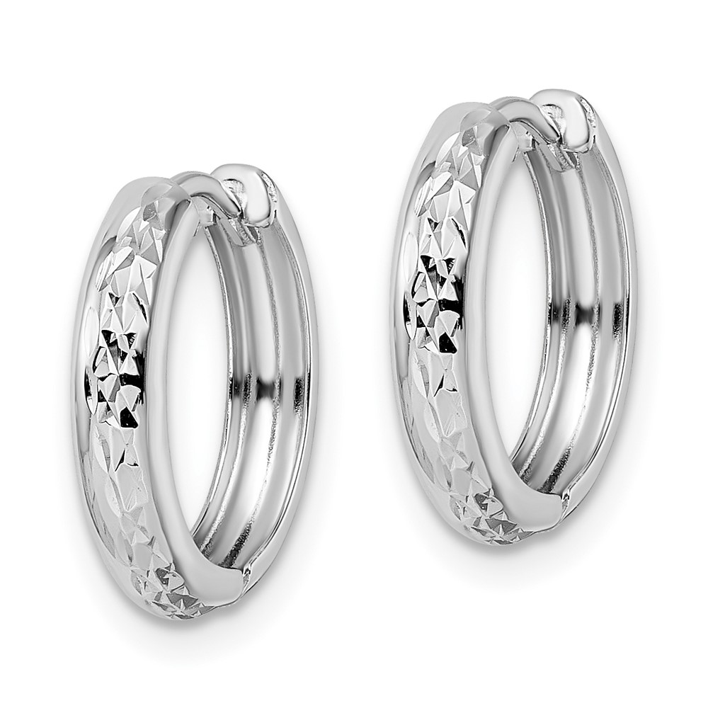 14k White Gold Polished Textured 3x15mm Hinged Hoop Earrings (TM813W)