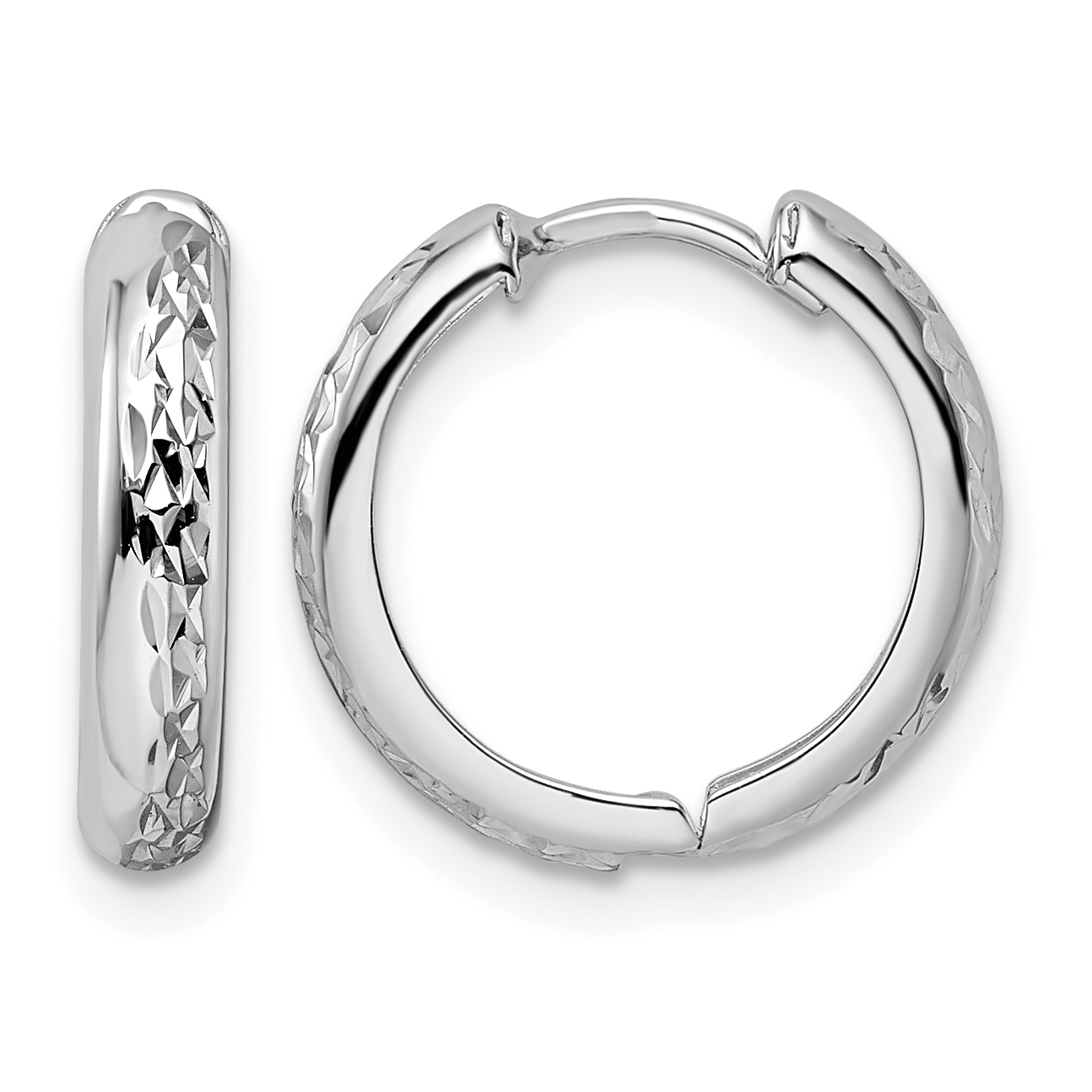 14k White Gold Polished Textured 3x15mm Hinged Hoop Earrings (TM813W)