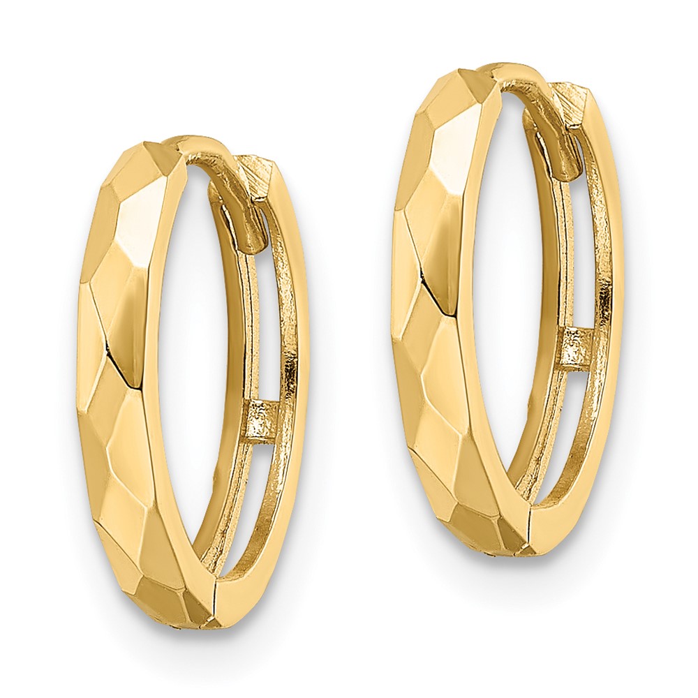 14k Polished Faceted 2x14mm Hinged Hoop Earrings (TM814)