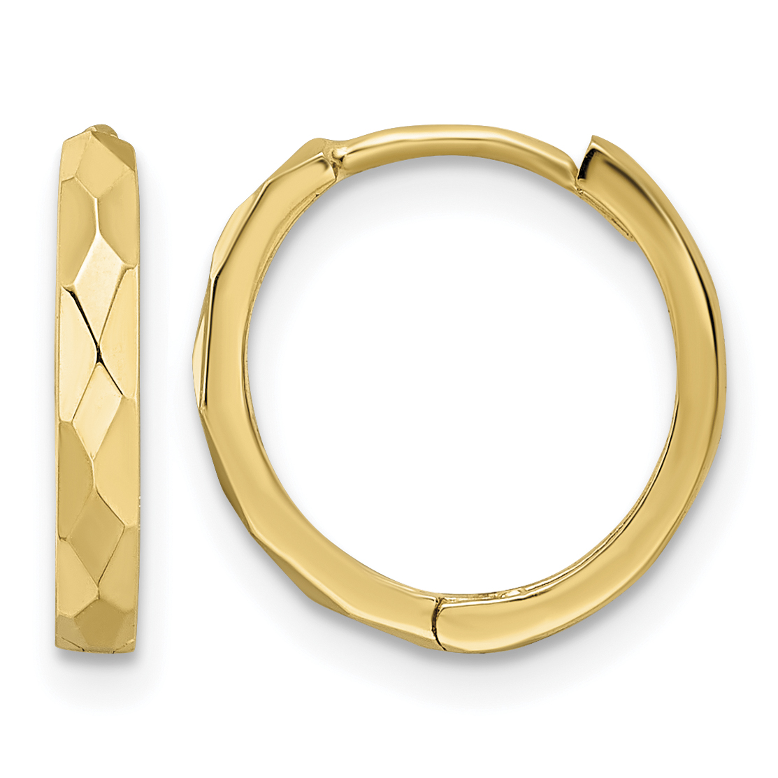 14k Polished Faceted 2x14mm Hinged Hoop Earrings (TM814)