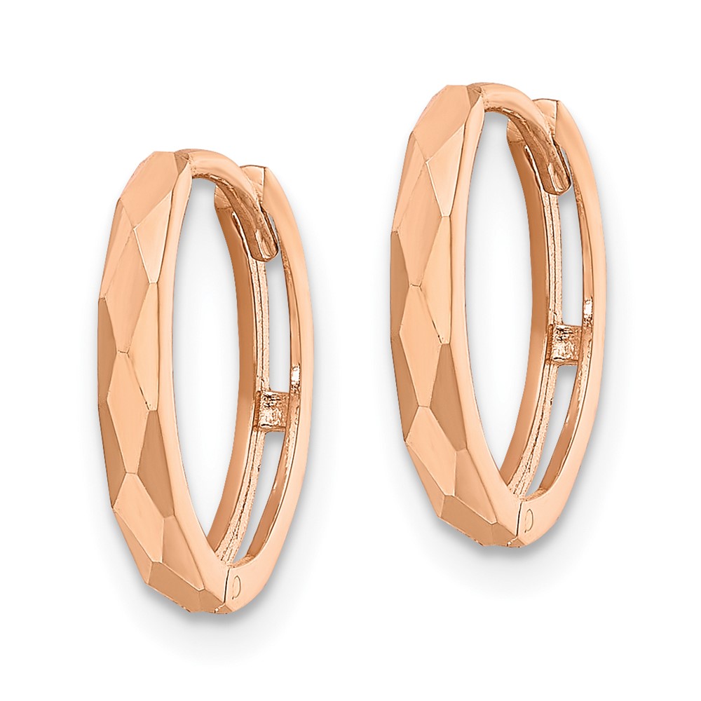 14k Rose Gold Polished Faceted 2x14mm Hinged Hoop Earrings (TM814R)