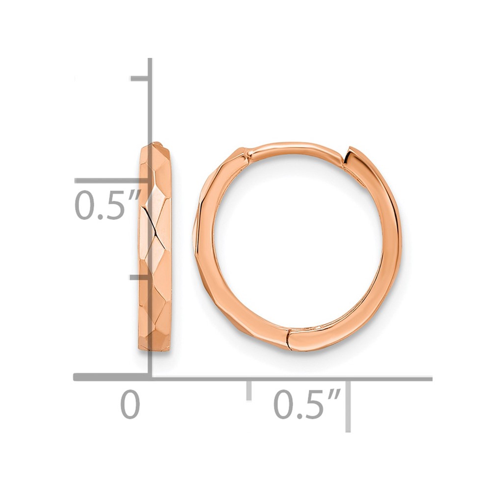 14k Rose Gold Polished Faceted 2x14mm Hinged Hoop Earrings (TM814R)