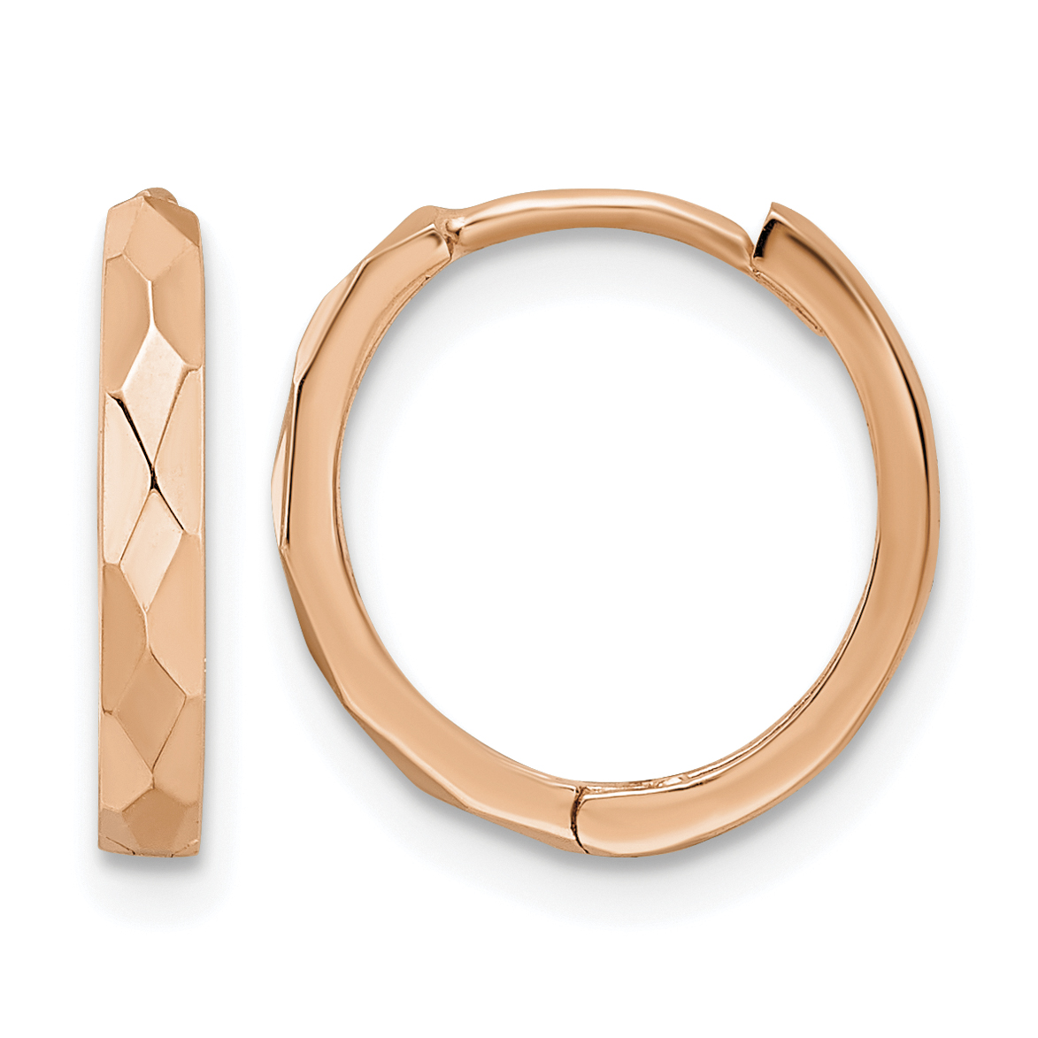 14k Rose Gold Polished Faceted 2x14mm Hinged Hoop Earrings (TM814R)