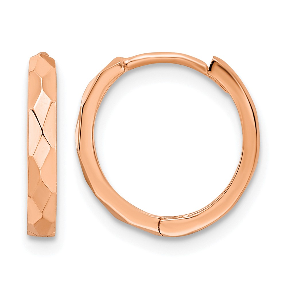 14k Rose Gold Polished Faceted 2x14mm Hinged Hoop Earrings (TM814R)
