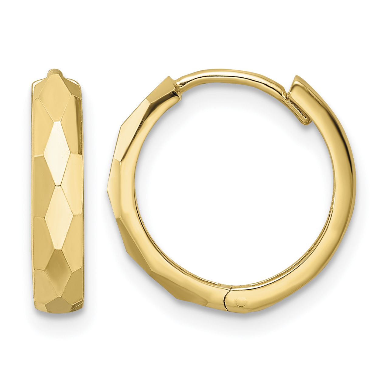 14k Polished Faceted 3x15mm Hinged Hoop Earrings (TM815)