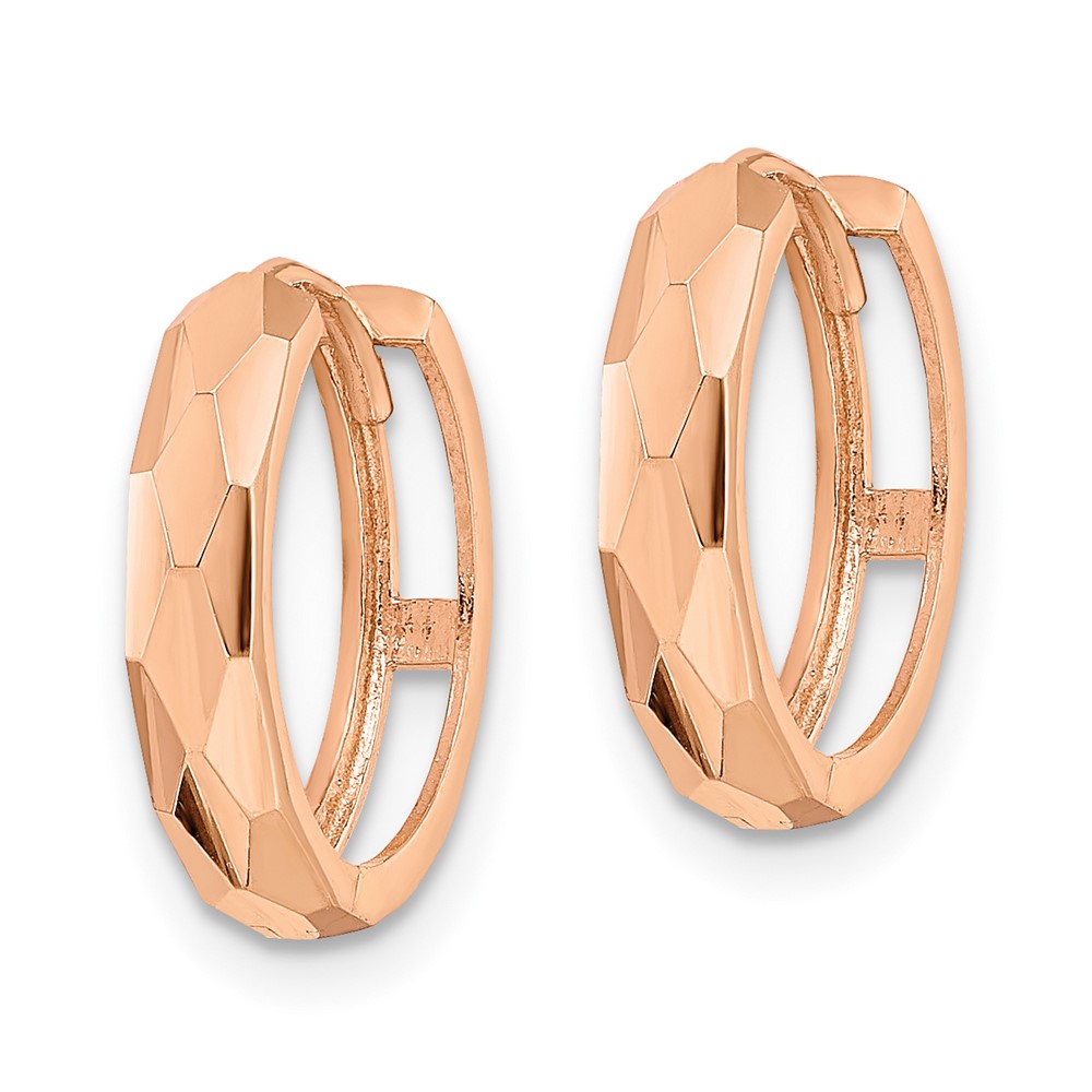 14k Rose Gold Polished Faceted 3x15mm Hinged Hoop Earrings (TM815R)