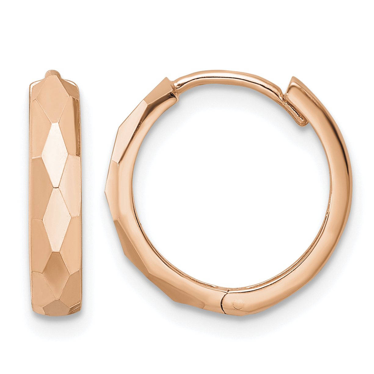 14k Rose Gold Polished Faceted 3x15mm Hinged Hoop Earrings (TM815R)