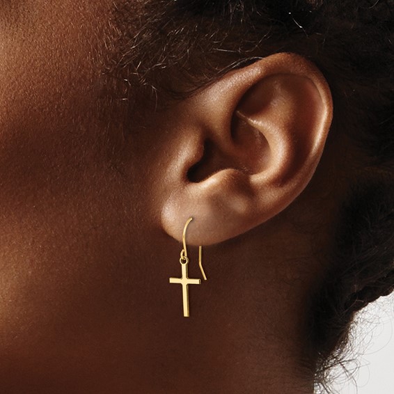 14k Cross Dangle French Hook Earrings