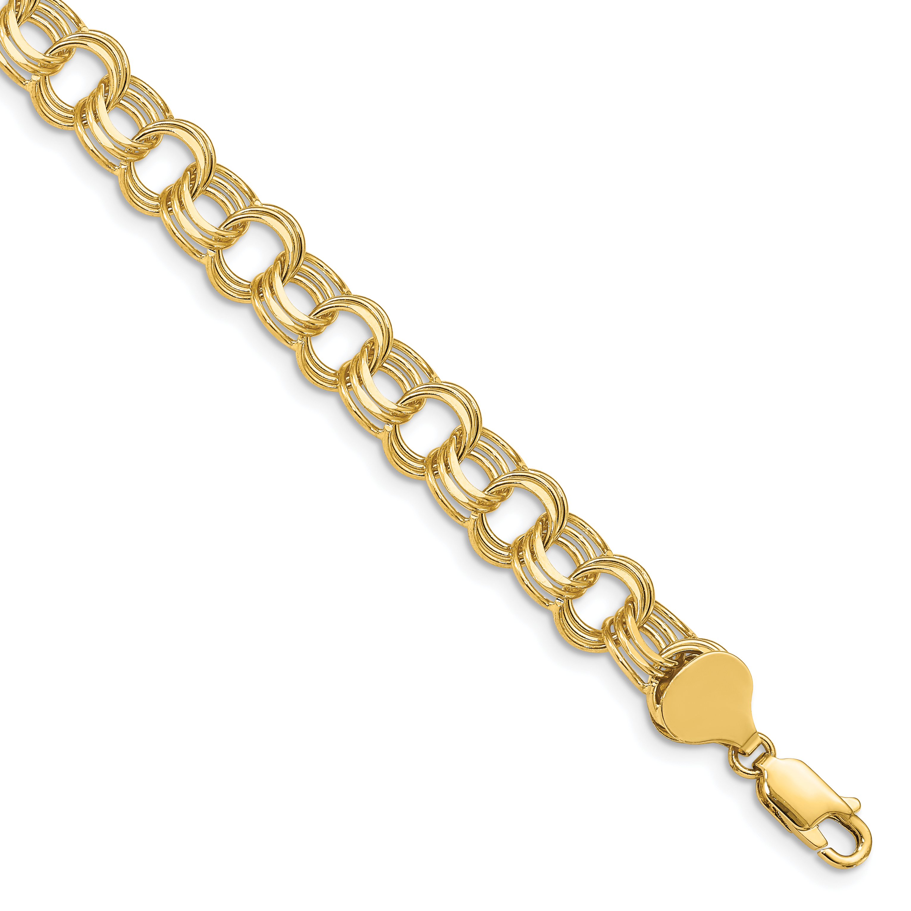 14k 8.5mm Solid Triple Link 7 inch Charm Bracelet (TO665-7)