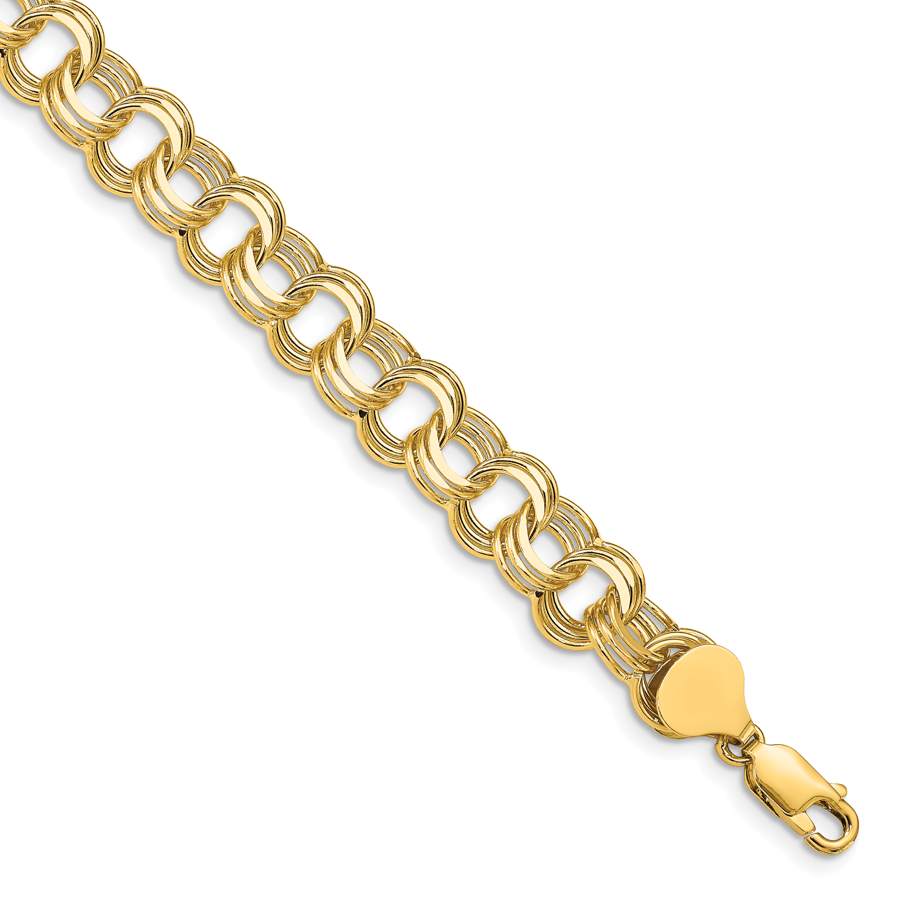 14k 9mm Solid Triple Link 7 inch Charm Bracelet (TO666-7)