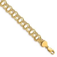 14K 9mm Yellow Gold Solid Triple Link Charm Bracelet, 7" view 1