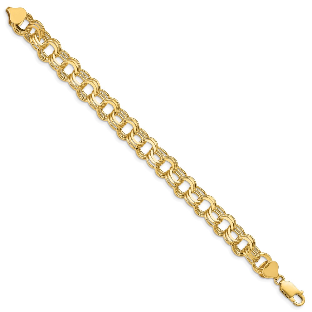 14k 9.5mm Solid Triple Link 7 inch Charm Bracelet (TO667-7)