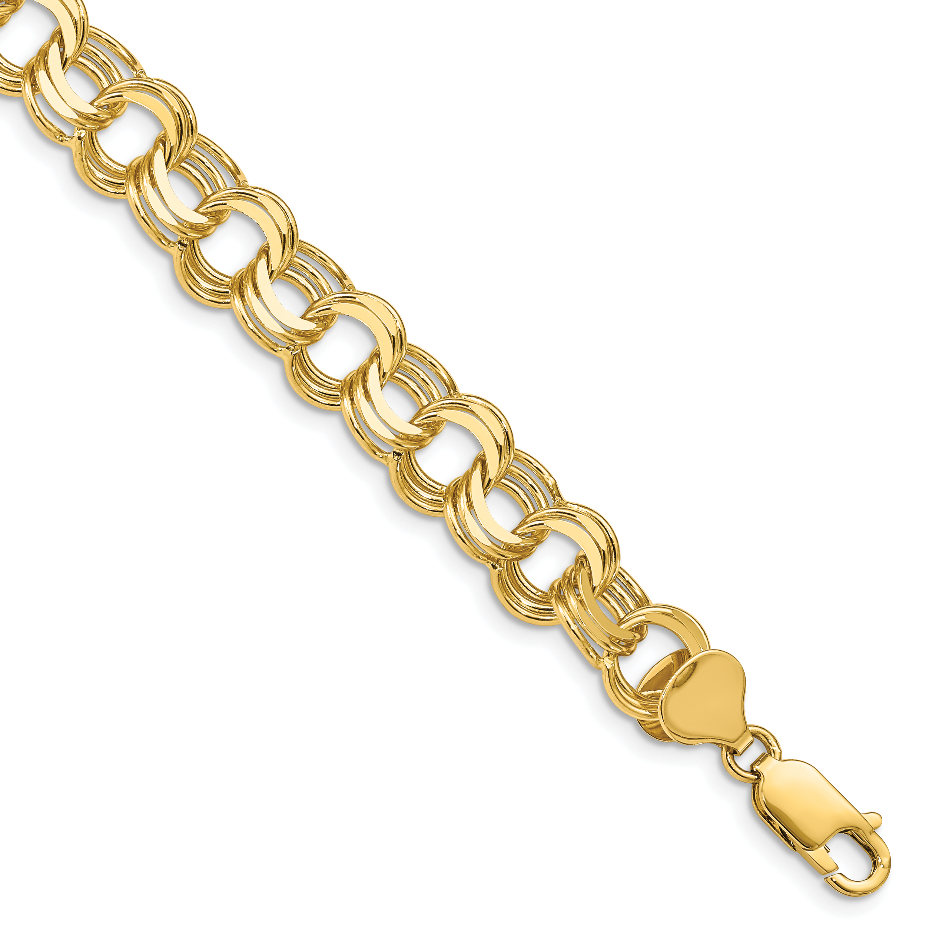 14k 9.5mm Solid Triple Link 7 inch Charm Bracelet (TO667-7)