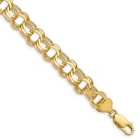 14K 9.5mm Yellow Gold Solid Triple Link Charm Bracelet, 7" view 1