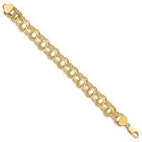 14K 11mm Yellow Gold Solid Triple Link Charm Bracelet - 7in view 2