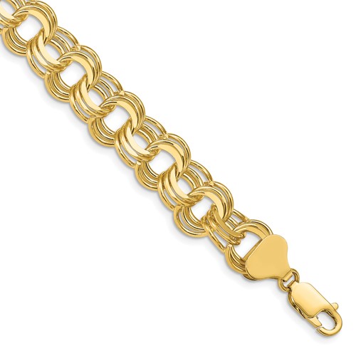 14k 11mm Solid Triple Link 7 inch Charm Bracelet