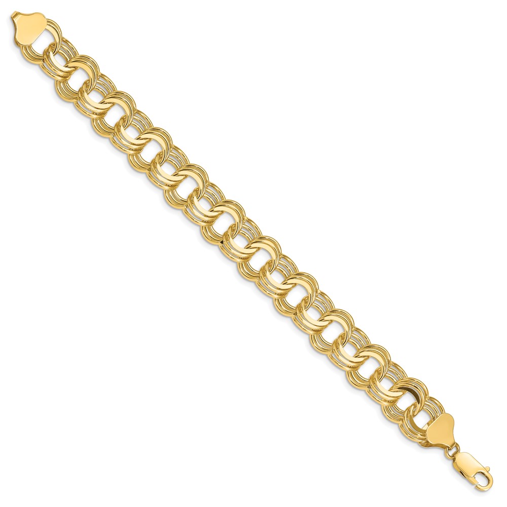 14k 12mm Solid Triple Link 7 inch Charm Bracelet (TO669-7)