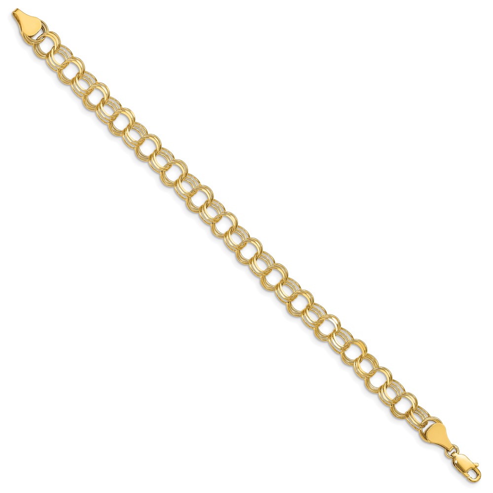 14k 7mm Solid Triple Link 7 inch Charm Bracelet (TO748-7)