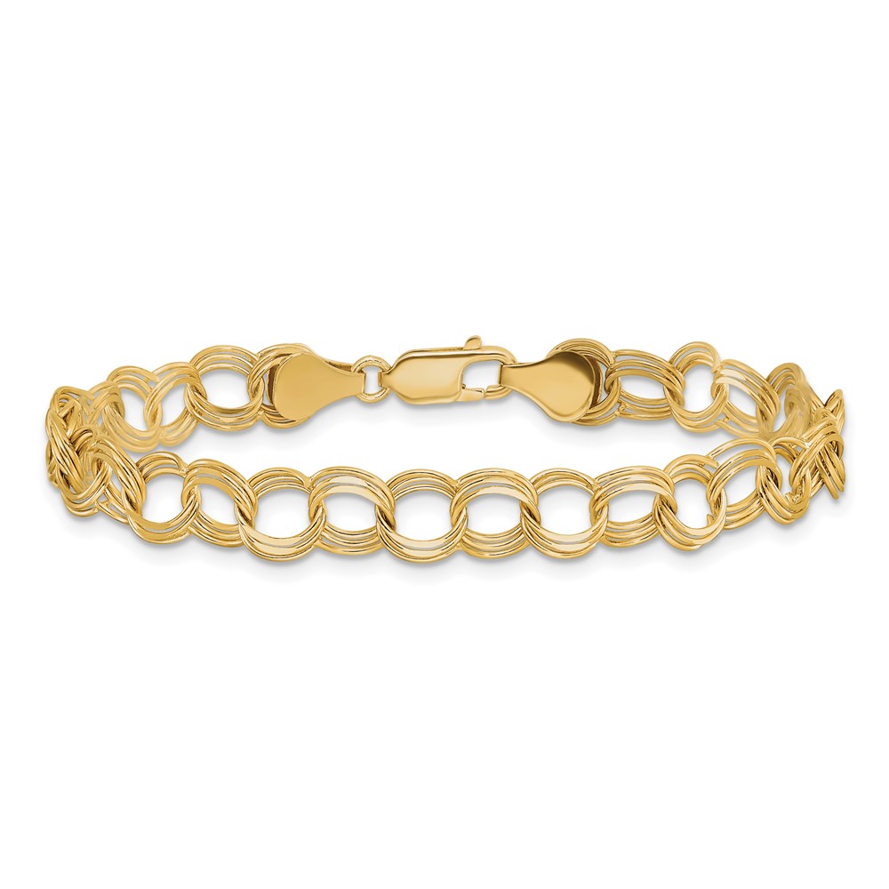 14k 7mm Solid Triple Link 7 inch Charm Bracelet (TO748-7)