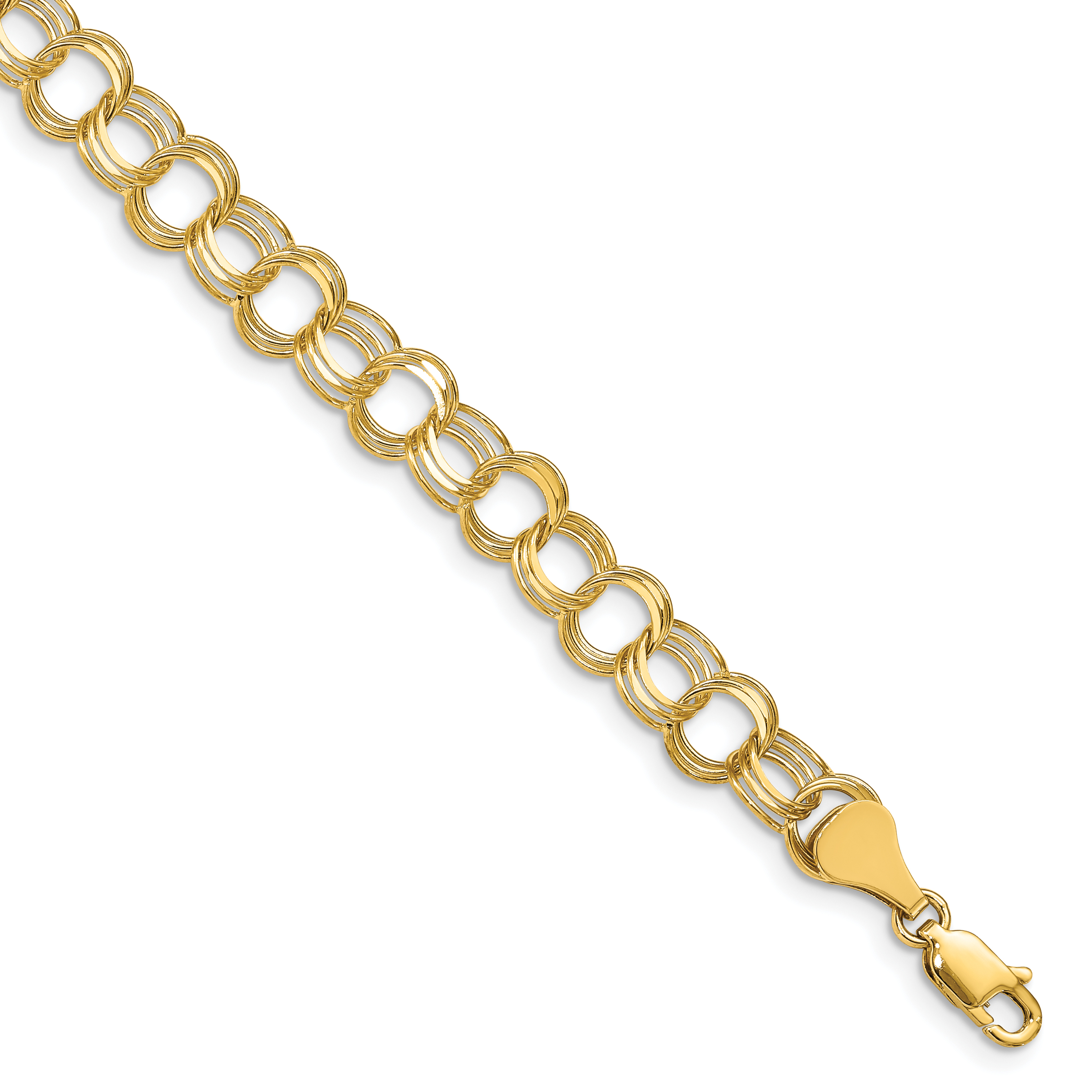 14k 7mm Solid Triple Link 7 inch Charm Bracelet (TO748-7)
