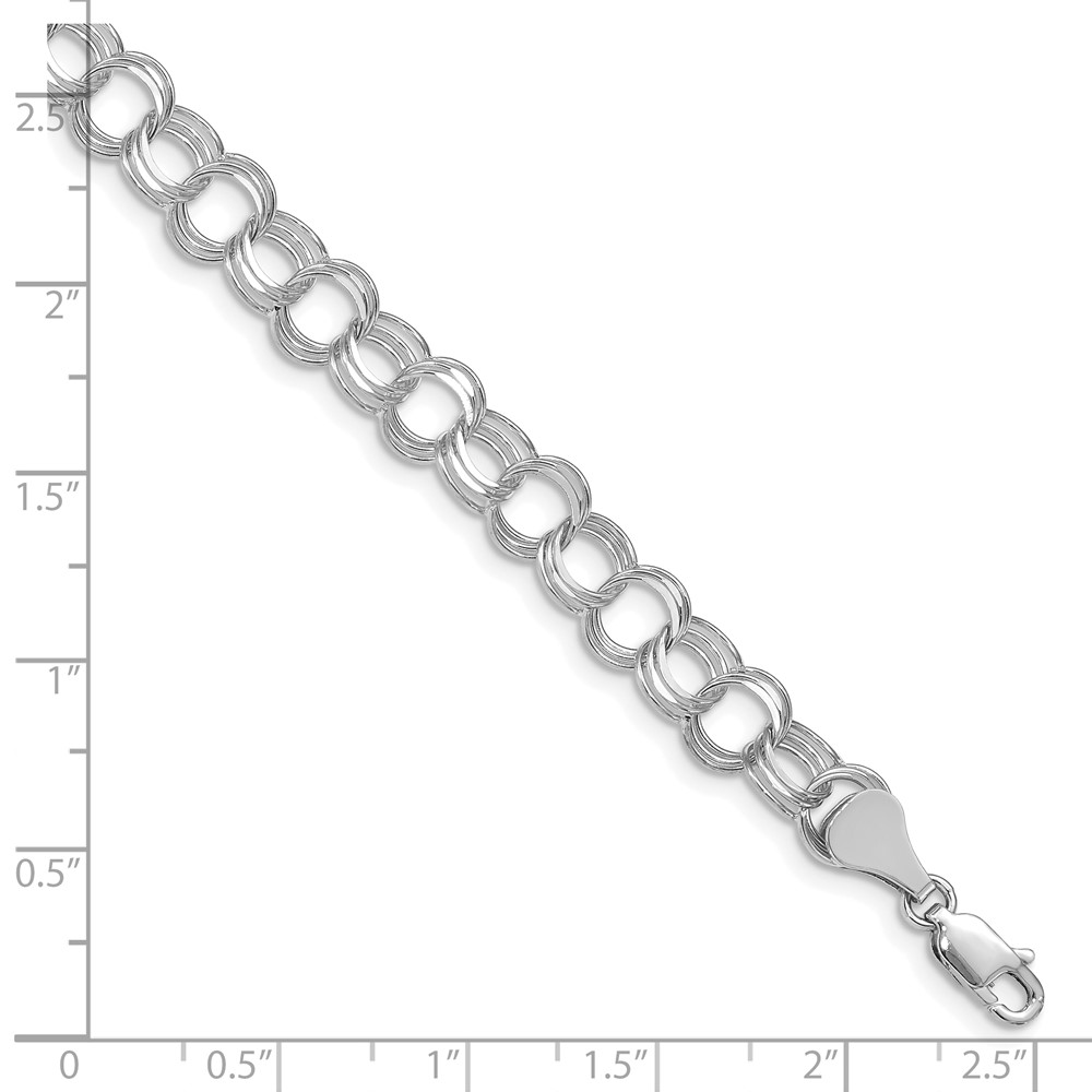 14k White Gold 7mm Solid Triple Link 7 inch Charm Bracelet (TO748W-7)