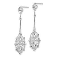 14K White Gold Diamond-cut Filigree Medallion Dangle Post Earrings view 2