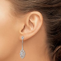 14K White Gold Diamond-cut Filigree Medallion Dangle Post Earrings view 3