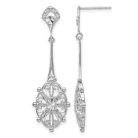14K White Gold Diamond-cut Filigree Medallion Dangle Post Earrings view 1