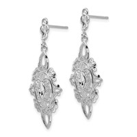14K White Gold Diamond-cut Filigree Dangle Post Earrings view 2